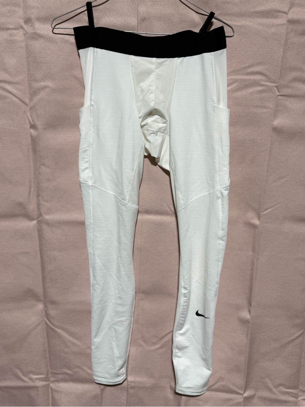 Nike Pro Dri-Fit White Athletic Compression Tights with Black Waistband M